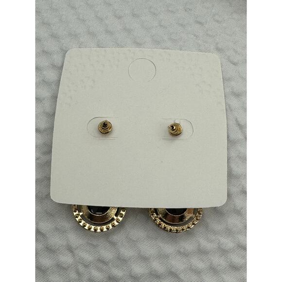 Gold Bow Drop Earrings with Black Teardrop Crystal and Rhinestone Accents - NEW - Picture 4 of 5